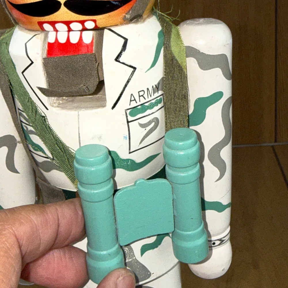 Vintage Wooden Army Soldier Nutcracker Desert Camo Military Decor 14.5 Inch